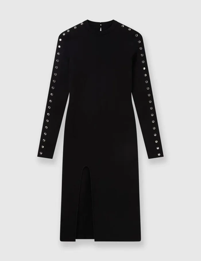 Women LongSleeve Leg Slit Midi Dress Black Stella McCartney Dresses