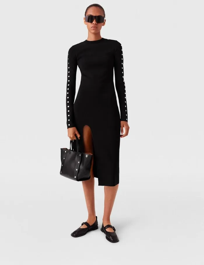 Women LongSleeve Leg Slit Midi Dress Black Stella McCartney Dresses Women LongSleeve Leg Slit Midi Dress Black Stella McCartney Dresses