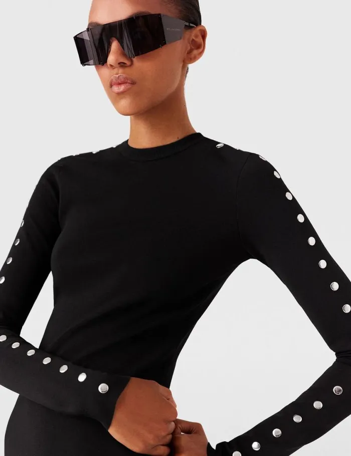 Women LongSleeve Leg Slit Midi Dress Black Stella McCartney Dresses Women LongSleeve Leg Slit Midi Dress Black Stella McCartney Dresses