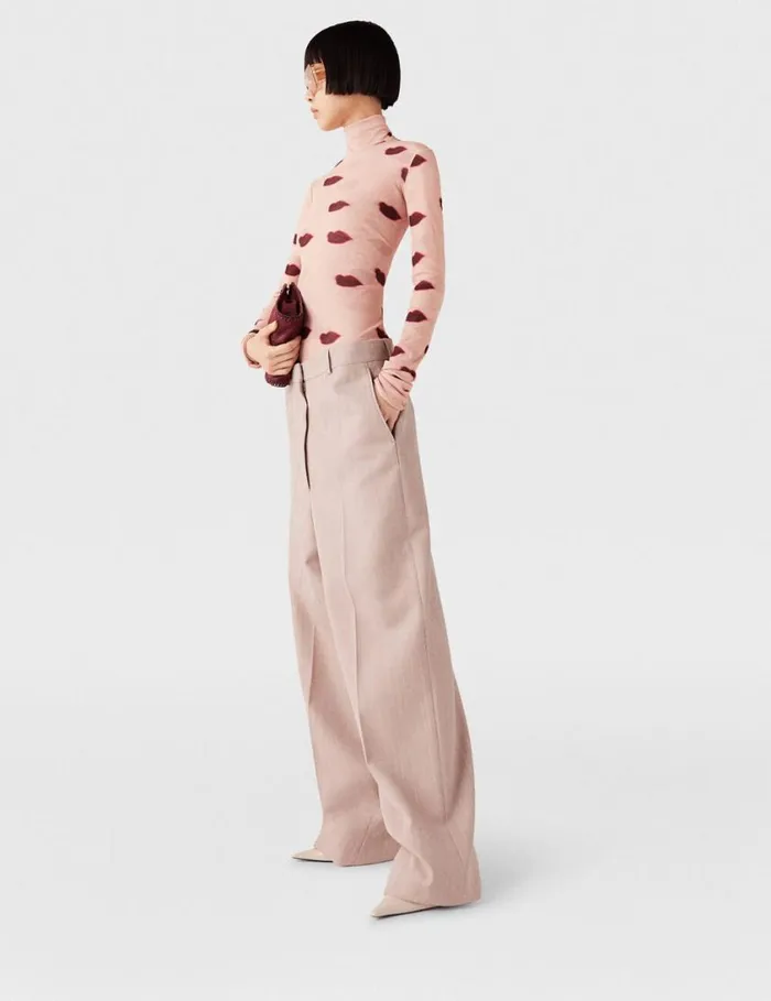 Women LongSleeve Lips Print Turtleneck Top Dusty Pink And Red Stella McCartney Shirts And Tops Women LongSleeve Lips Print Turtleneck Top Dusty Pink And Red Stella McCartney Shirts And Tops