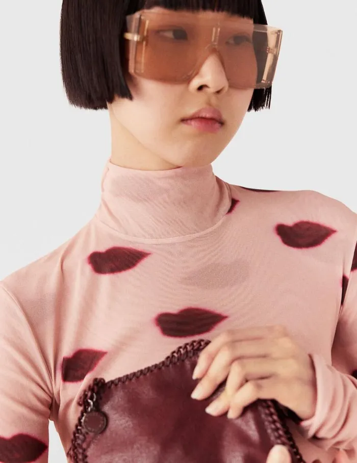 Women LongSleeve Lips Print Turtleneck Top Dusty Pink And Red Stella McCartney Shirts And Tops Women LongSleeve Lips Print Turtleneck Top Dusty Pink And Red Stella McCartney Shirts And Tops