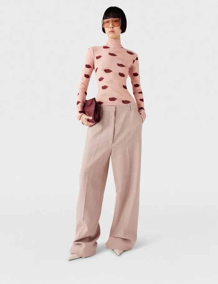 Women LongSleeve Lips Print Turtleneck Top Dusty Pink And Red Stella McCartney Shirts And Tops Women LongSleeve Lips Print Turtleneck Top Dusty Pink And Red Stella McCartney Shirts And Tops