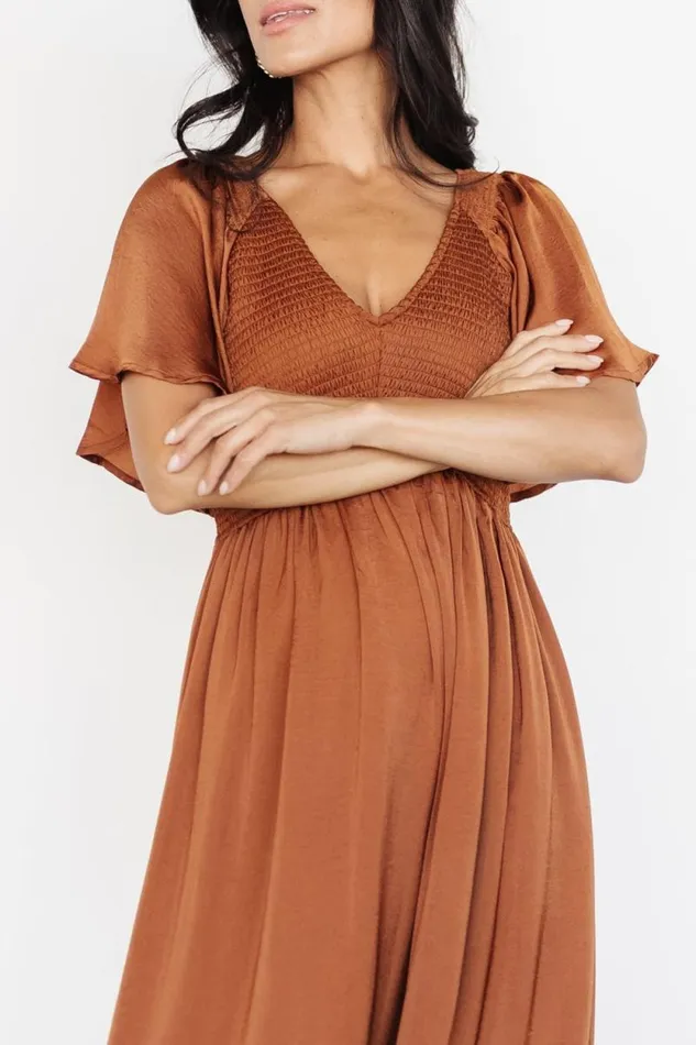 Women Lovell Smocked Midi Dress Dark Copper Baltic Born Midi Dresses Women Lovell Smocked Midi Dress Dark Copper Baltic Born Midi Dresses
