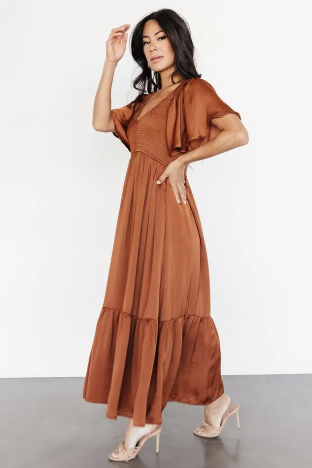 Women Lovell Smocked Midi Dress Dark Copper Baltic Born Midi Dresses Women Lovell Smocked Midi Dress Dark Copper Baltic Born Midi Dresses