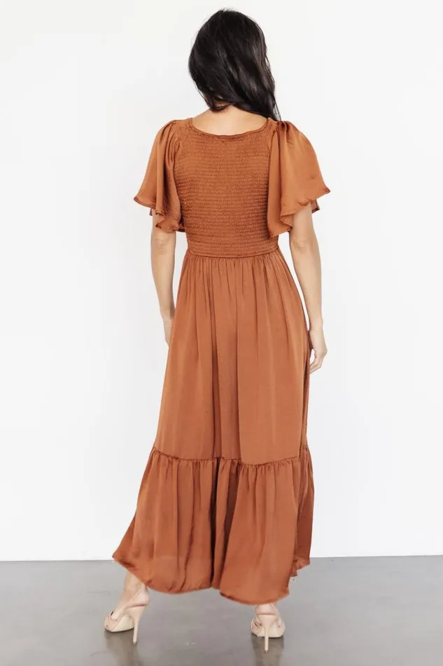 Women Lovell Smocked Midi Dress Dark Copper Baltic Born Midi Dresses Women Lovell Smocked Midi Dress Dark Copper Baltic Born Midi Dresses