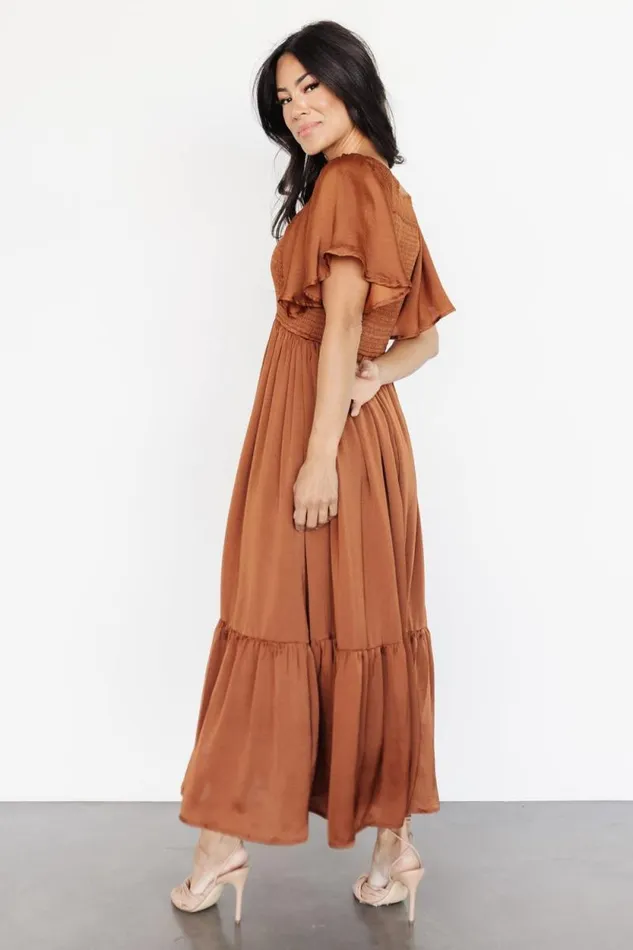 Women Lovell Smocked Midi Dress Dark Copper Baltic Born Midi Dresses Women Lovell Smocked Midi Dress Dark Copper Baltic Born Midi Dresses