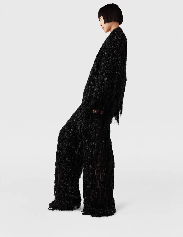 Women LowRise Glitter Tassel Pants Black Glitter Stella McCartney Tailoring Women LowRise Glitter Tassel Pants Black Glitter Stella McCartney Tailoring
