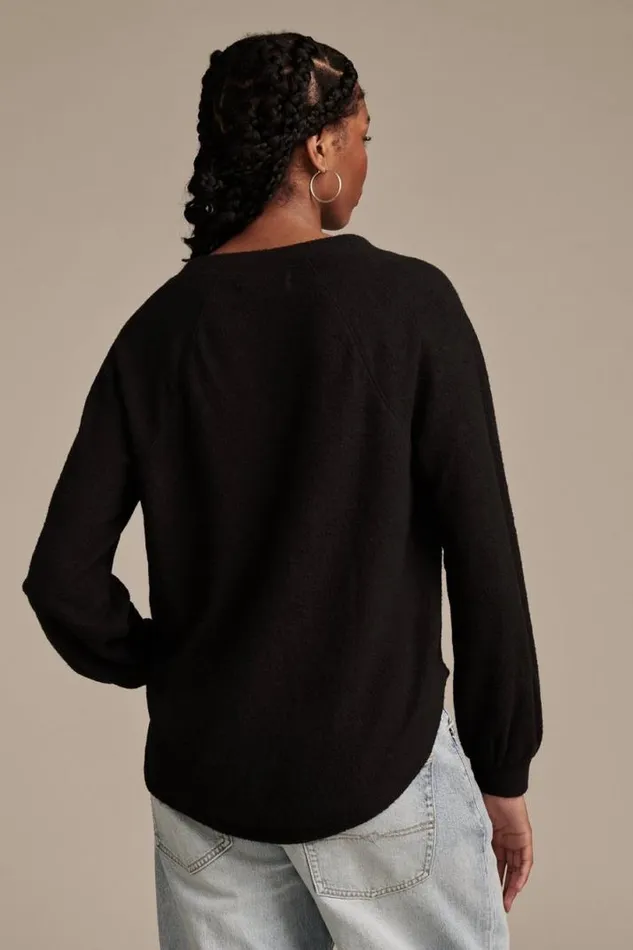 Women Lucky Brand Activewear Cloud Jersey V Neck Pullover Jet Black