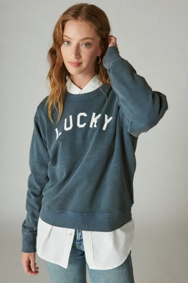 Women Lucky Brand Activewear Lucky Arch Pullover Midnight Navy