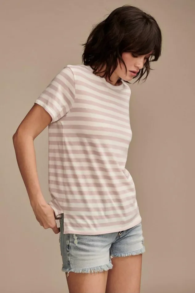 Women Lucky Brand All Tops Classic Crew Natural Stripe