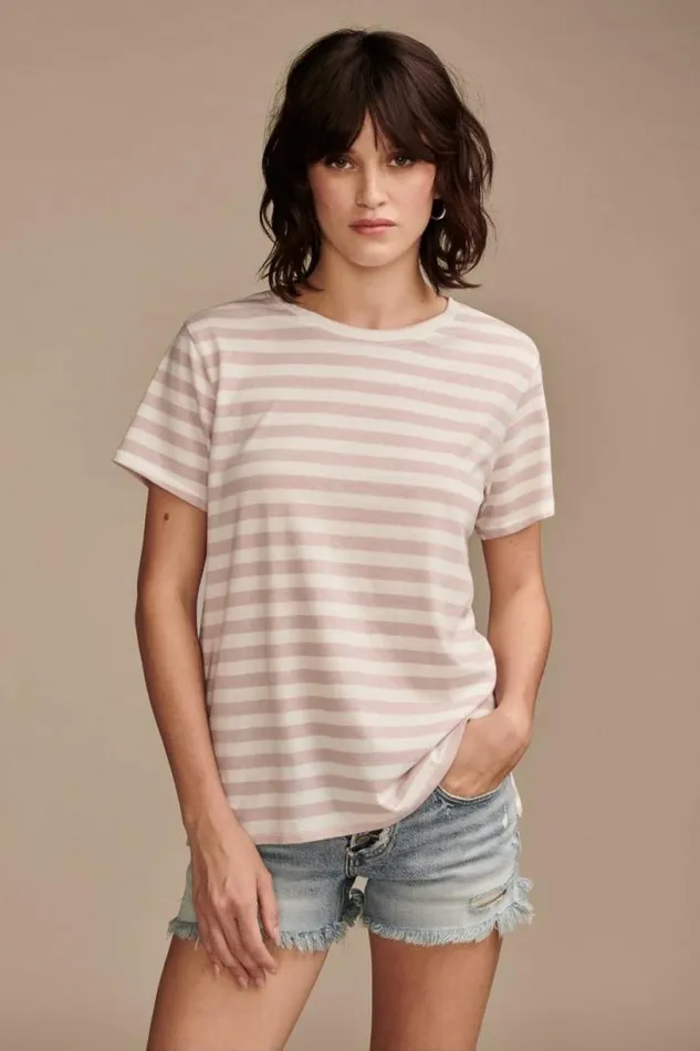 Women Lucky Brand All Tops Classic Crew Natural Stripe