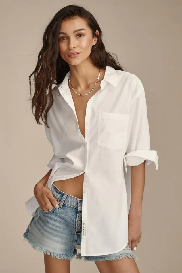 Women Lucky Brand All Tops Oversized Button Back Top Bright White