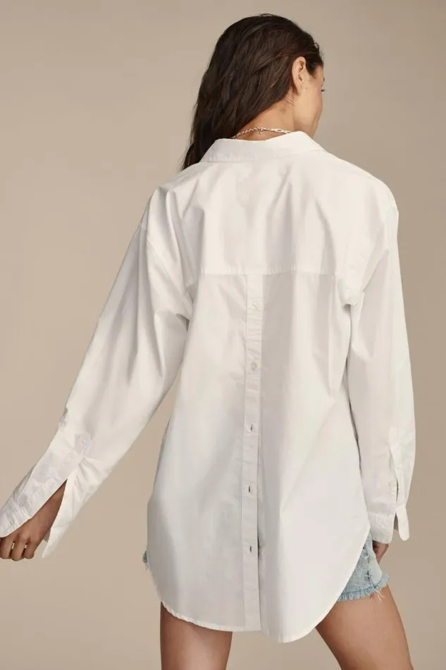 Women Lucky Brand All Tops Oversized Button Back Top Bright White