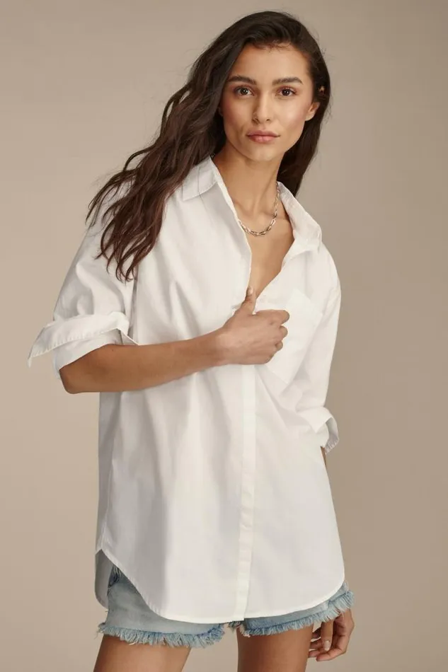 Women Lucky Brand All Tops Oversized Button Back Top Bright White