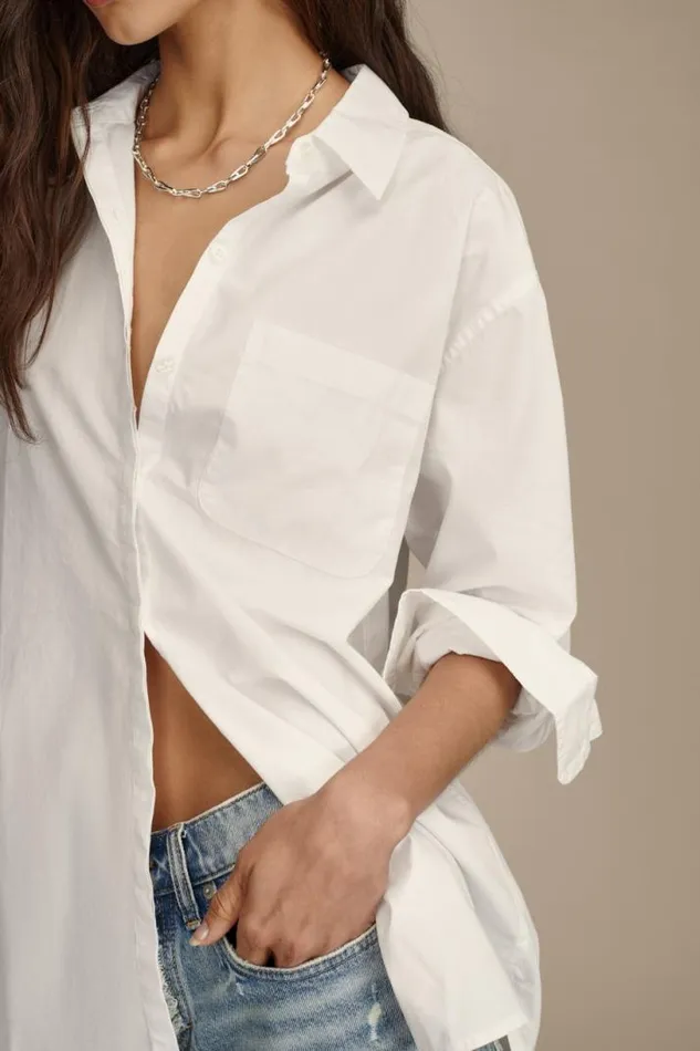 Women Lucky Brand All Tops Oversized Button Back Top Bright White