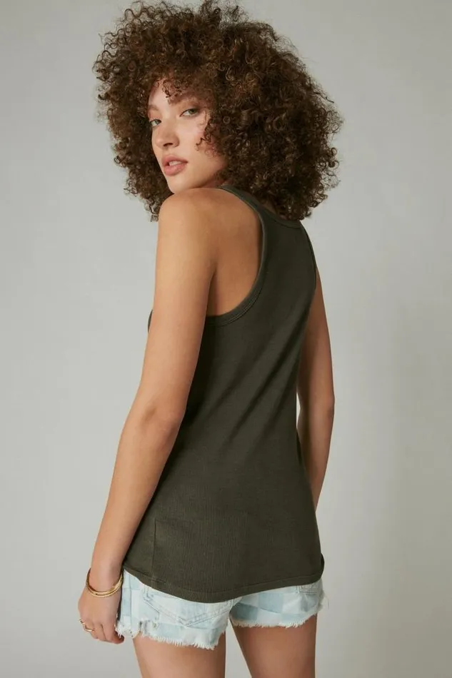Women Lucky Brand All Tops Ribbed Essential Tank Raven