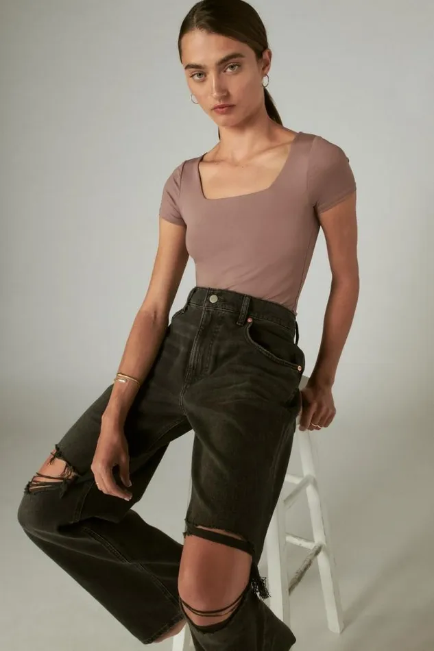 Women Lucky Brand All Tops Square Neck Seamless Top Deep Taupe