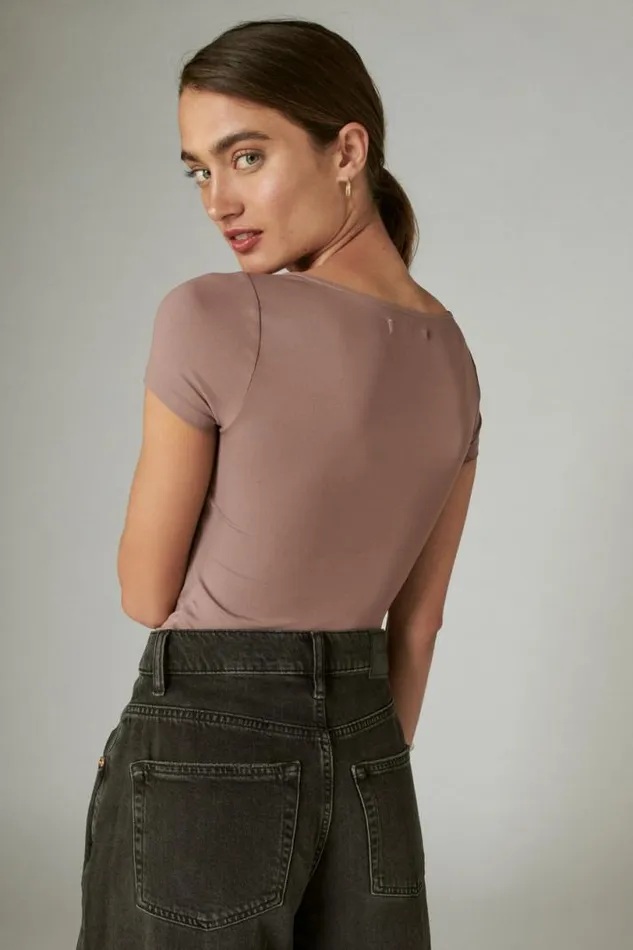 Women Lucky Brand All Tops Square Neck Seamless Top Deep Taupe