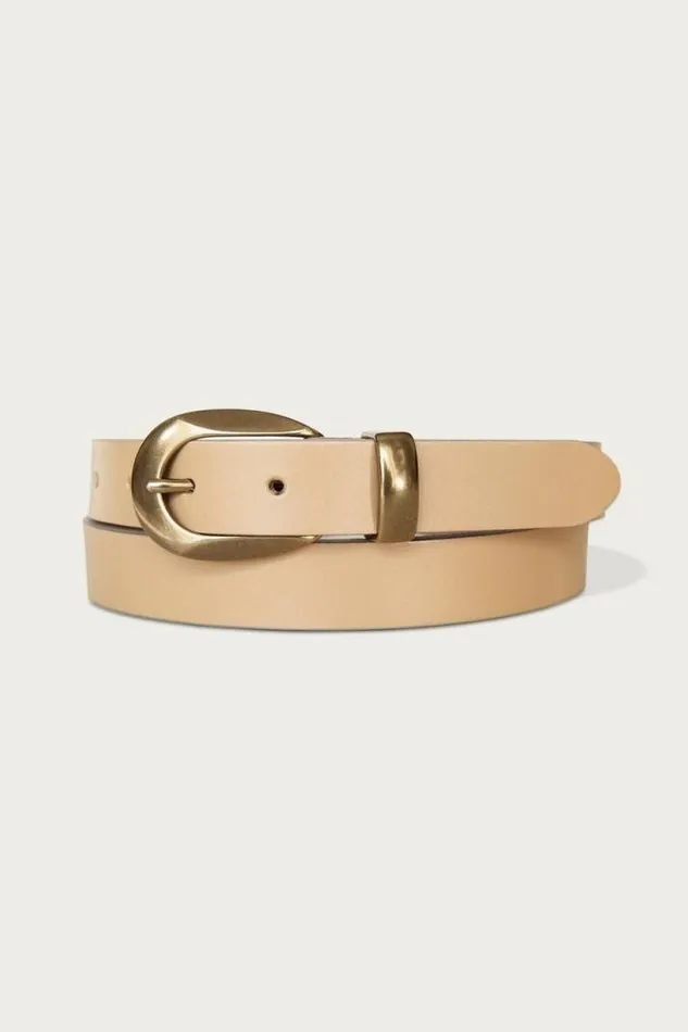 Women Lucky Brand Belts Sculpted Buckle Set Leather Belt Natural