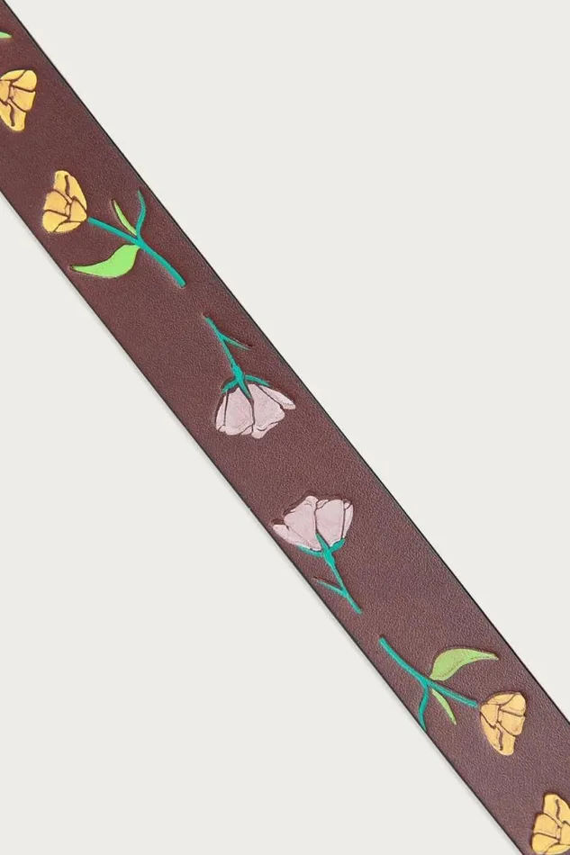 Women Lucky Brand Belts Skinny Leather Jean Belt With Floral Embossed And Handpaint Dark Brown Women Lucky Brand Belts Skinny Leather Jean Belt With Floral Embossed And Handpaint Dark Brown