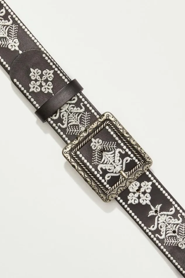 Women Lucky Brand Belts Square Buckle Embroidered Belt Black Women Lucky Brand Belts Square Buckle Embroidered Belt Black