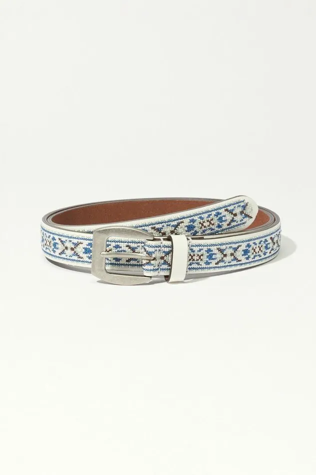 Women Lucky Brand Belts Sweet Blue Embroidered Belt White