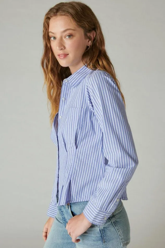 Women Lucky Brand Blouses Corset Shirt Persian Jewel Stripe