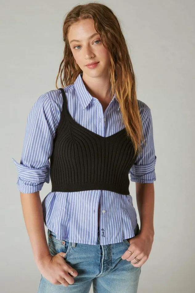 Women Lucky Brand Blouses Corset Shirt Persian Jewel Stripe
