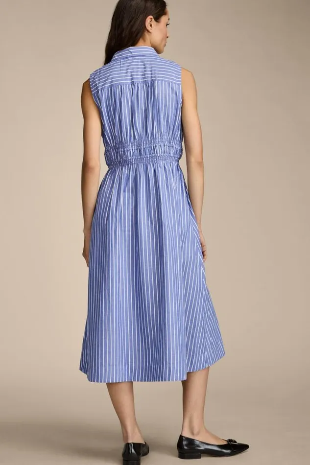 Women Lucky Brand Dresses Cinch Waist Shirt Dress Blue Stripe