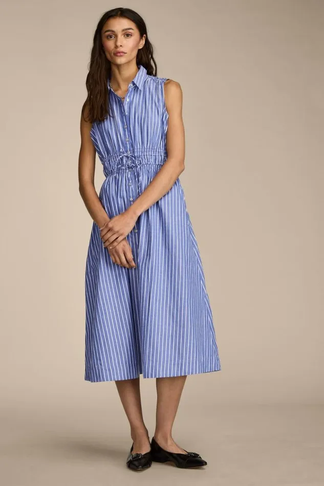 Women Lucky Brand Dresses Cinch Waist Shirt Dress Blue Stripe