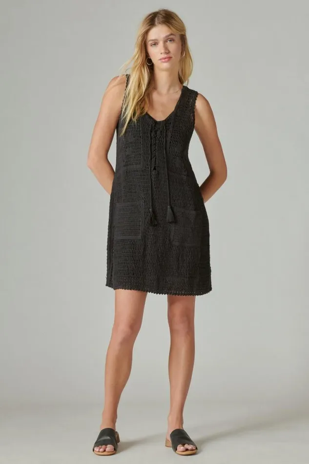 Women Lucky Brand Dresses Crochet Baja Tunic Dress Meteorite