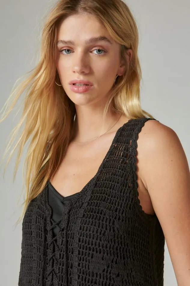 Women Lucky Brand Dresses Crochet Baja Tunic Dress Meteorite