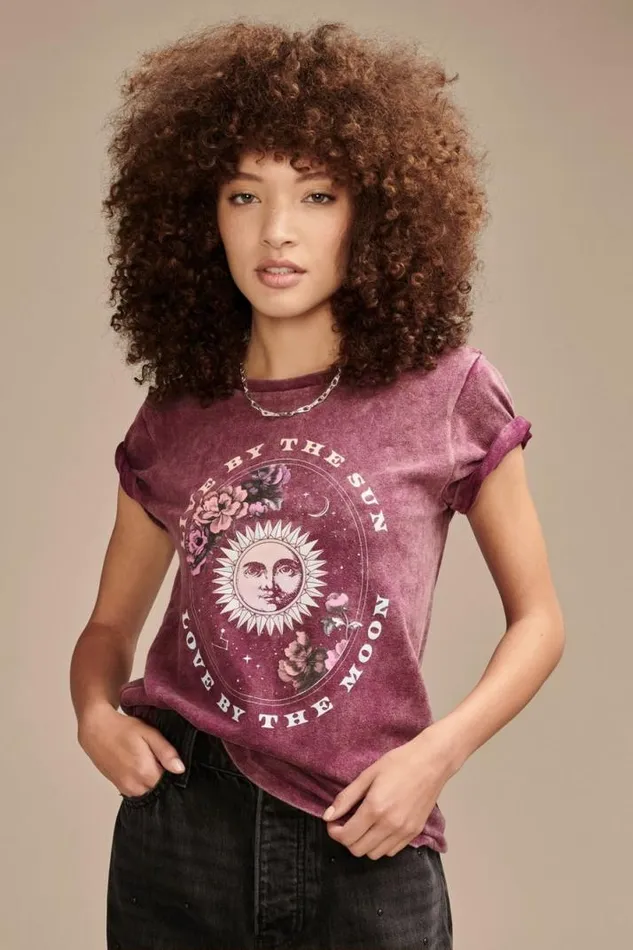 Women Lucky Brand Graphic Tees By The Moon Classic Crew Tee Dark Purple