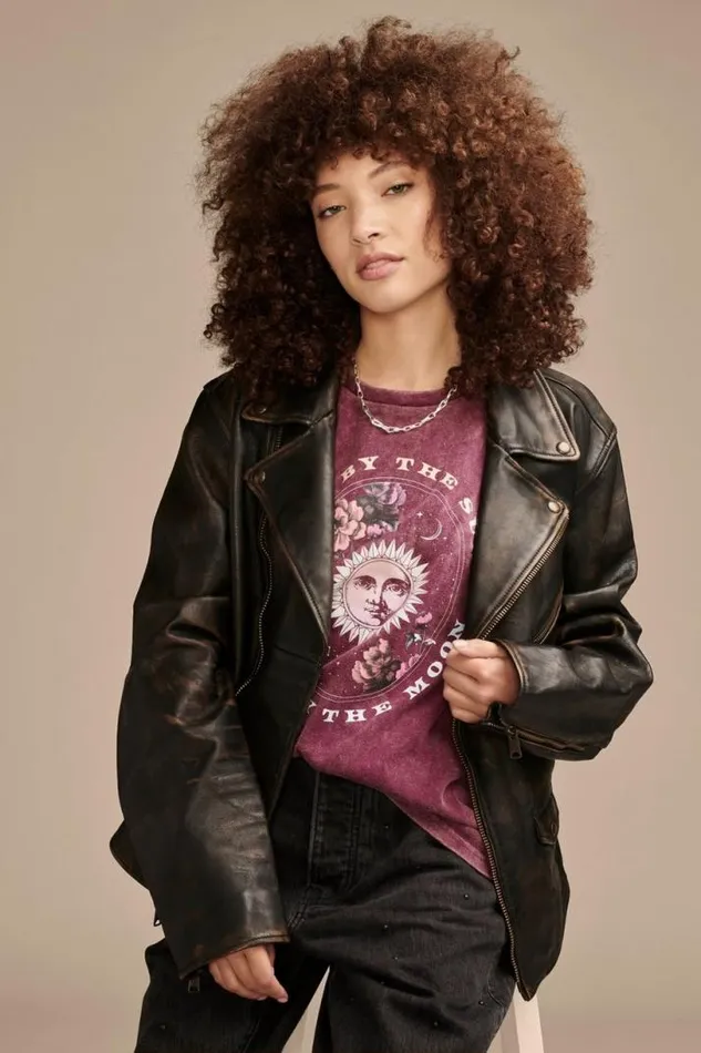 Women Lucky Brand Graphic Tees By The Moon Classic Crew Tee Dark Purple