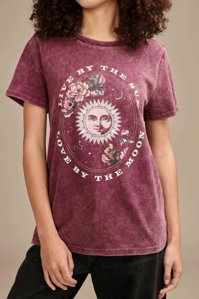 Women Lucky Brand Graphic Tees By The Moon Classic Crew Tee Dark Purple