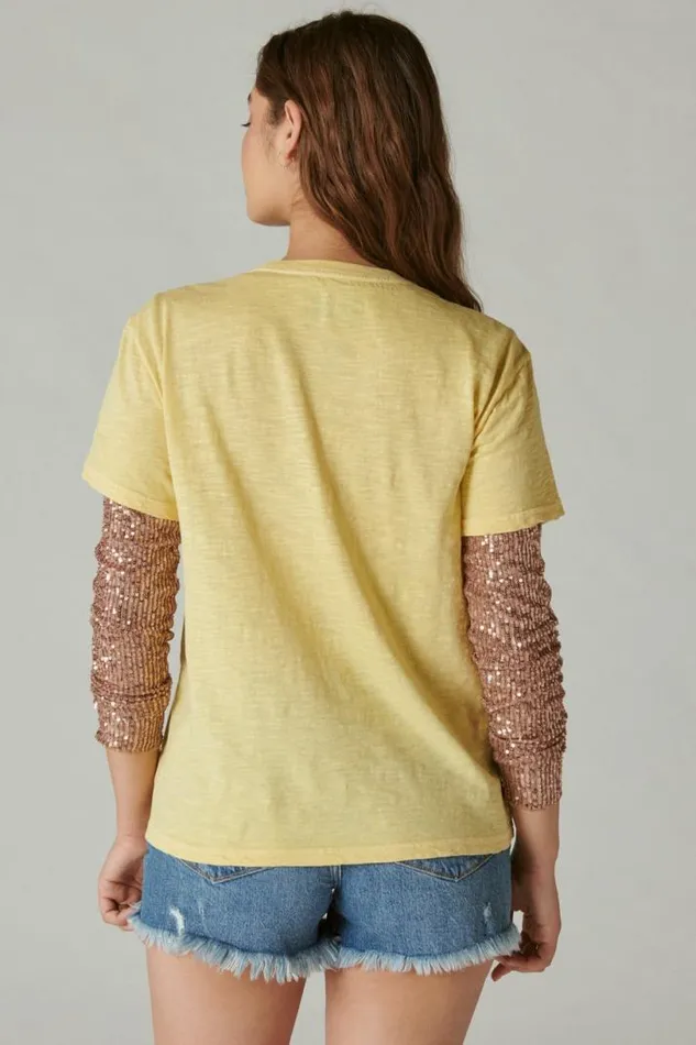 Women Lucky Brand Graphic Tees David Bowie Alladin Sane Boyfriend Tee Dusky Citron
