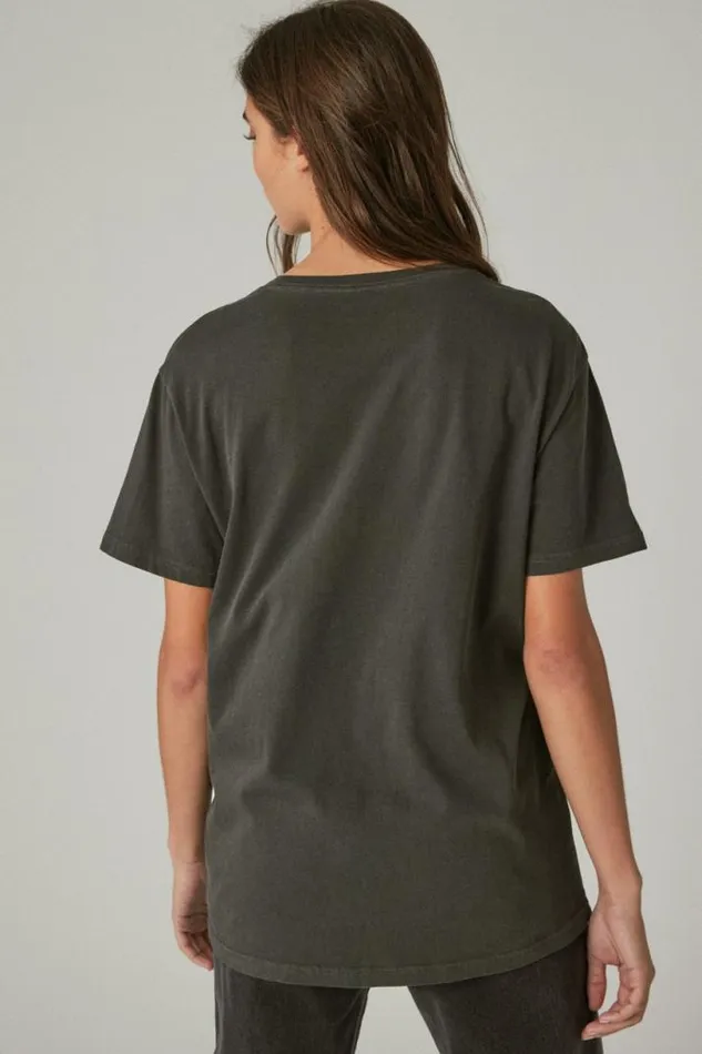 Women Lucky Brand Graphic Tees Pink Floyd Word Circle Boyfriend Tee 001 Lucky Black