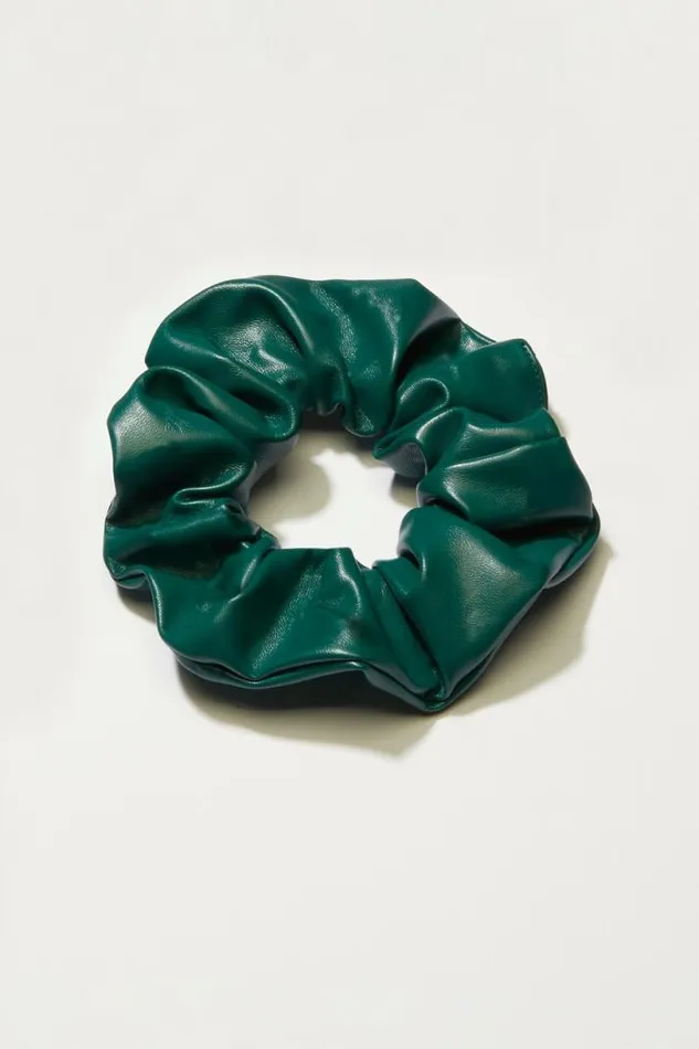 Women Lucky Brand Hair Accessories Vegan Leather Scrunchie Deep Lichen Green