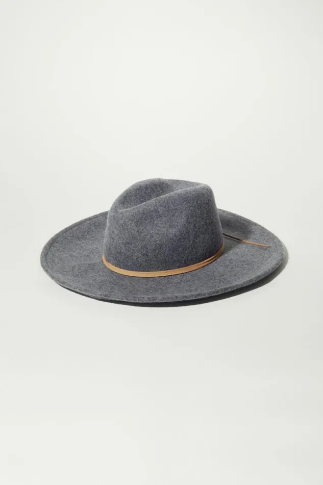 Women Lucky Brand Hats Leather Tie Wool Ranger Medium Light Grey