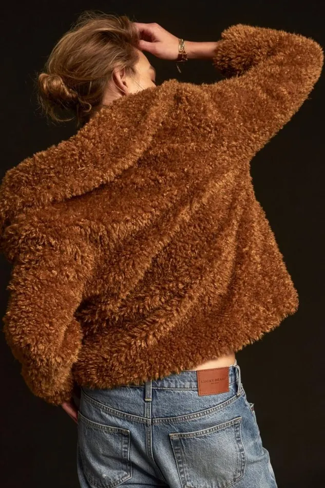 Women Lucky Brand Jackets and Outerwear Faux Teddy Coat Toffee