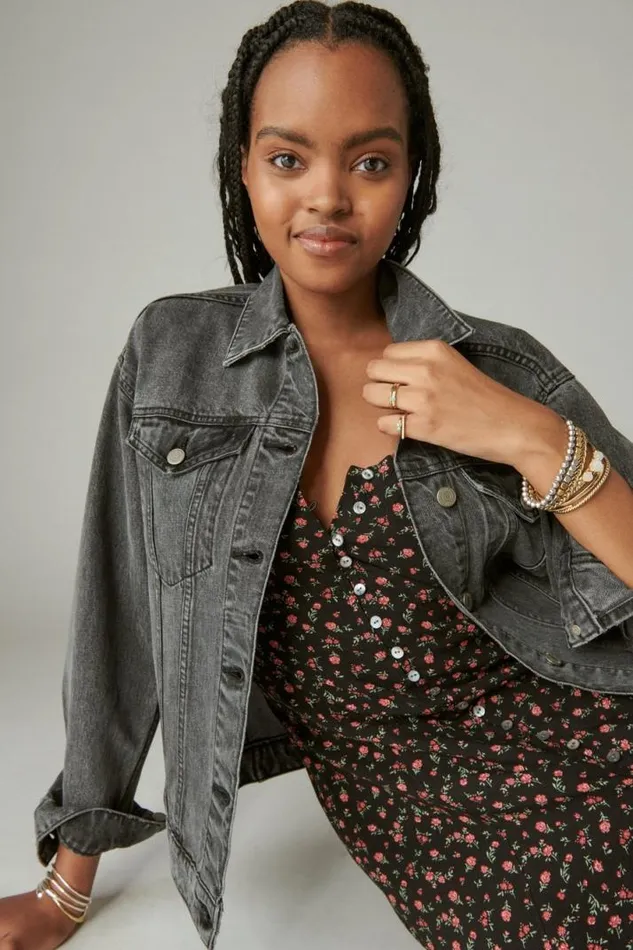 Women Lucky Brand Jackets and Outerwear Relaxed Denim Trucker Jacket Orca