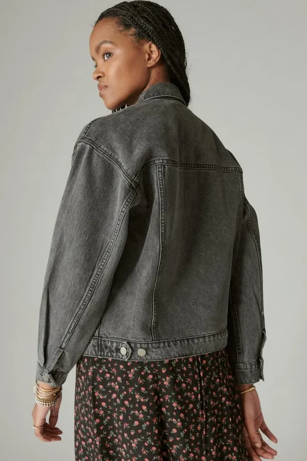 Women Lucky Brand Jackets and Outerwear Relaxed Denim Trucker Jacket Orca