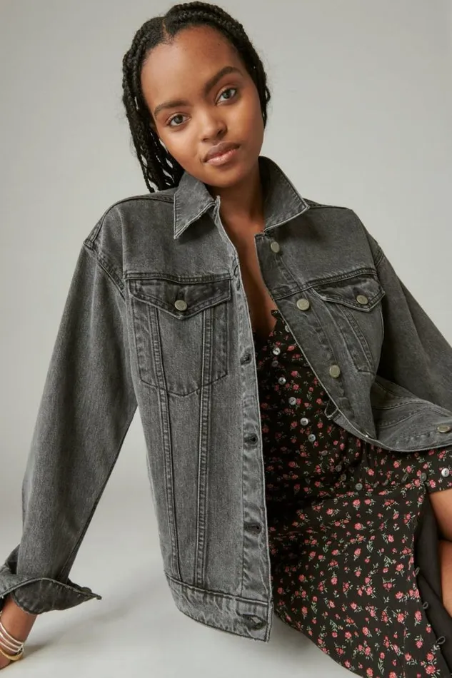 Women Lucky Brand Jackets and Outerwear Relaxed Denim Trucker Jacket Orca