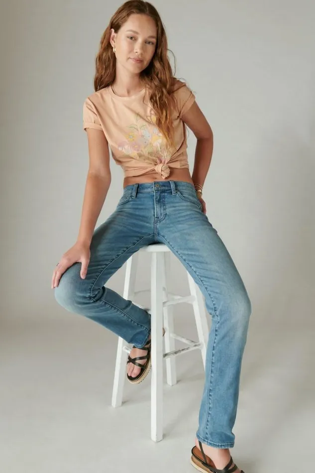 Women Lucky Brand Jeans Mid Rise Sweet Straight Glass Mount