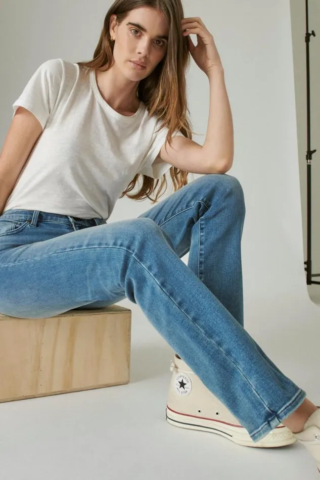 Women Lucky Brand Jeans Mid Rise Sweet Straight Glass Mount