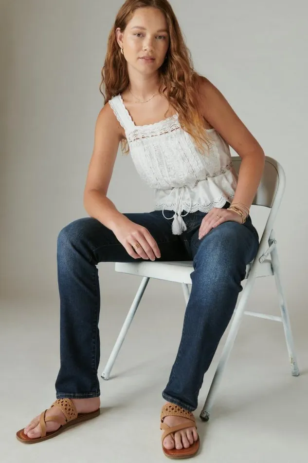 Women Lucky Brand Jeans Mid Rise Sweet Straight Twilight Blue