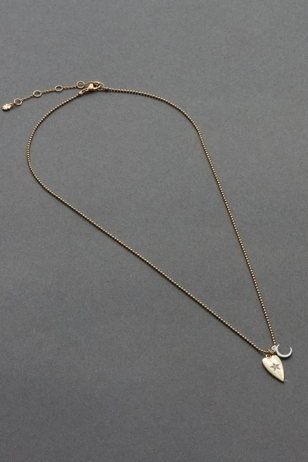 Women Lucky Brand Jewelry 14k Gld Plated Heart Moon Charm Neck Two Tone