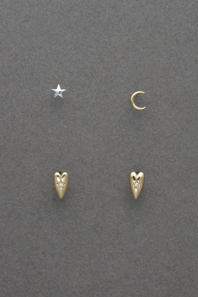 Women Lucky Brand Jewelry 14k Gld Plated Sterling Sil Ear Set Two Tone