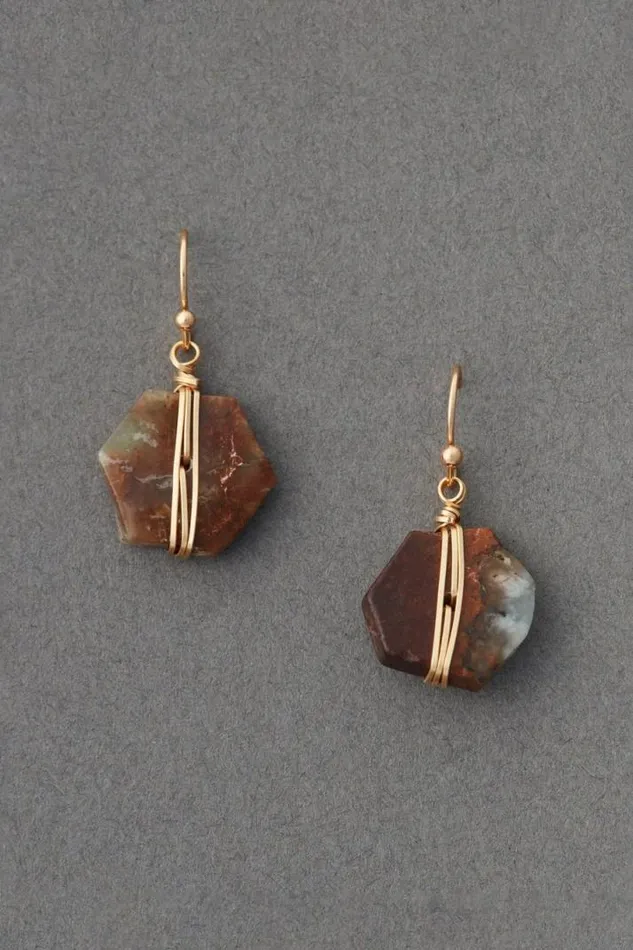 Women Lucky Brand Jewelry Amazonite Wrapped Drop Earring Gold