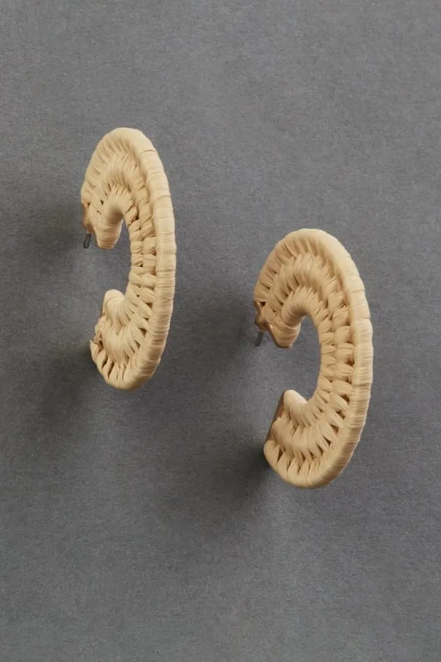 Women Lucky Brand Jewelry Brown Raffia Hoop Earring Gold